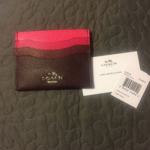Coach Card Case Colorblock Burgundy Multi NEW